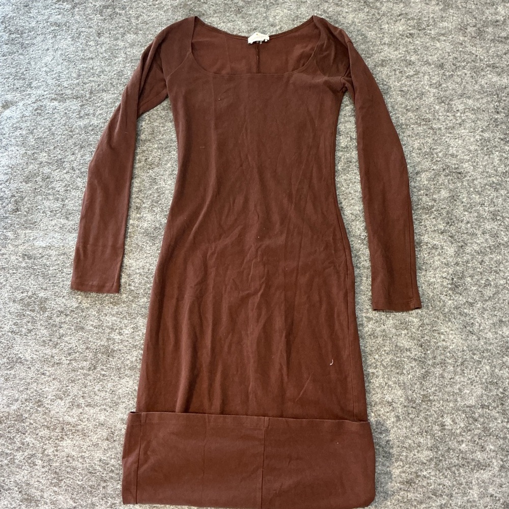 Gil Rodriguez Elegant Brown Maxi Long Sleeve Dress Best Fits Size M